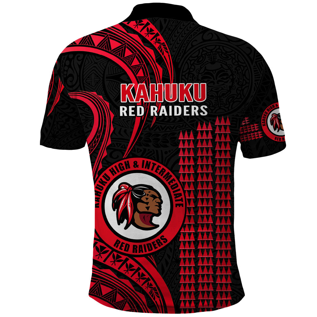 Hawaii Kahuku High And Intermediate School Polo Shirt Red Raiders Kakau Pattern LT14