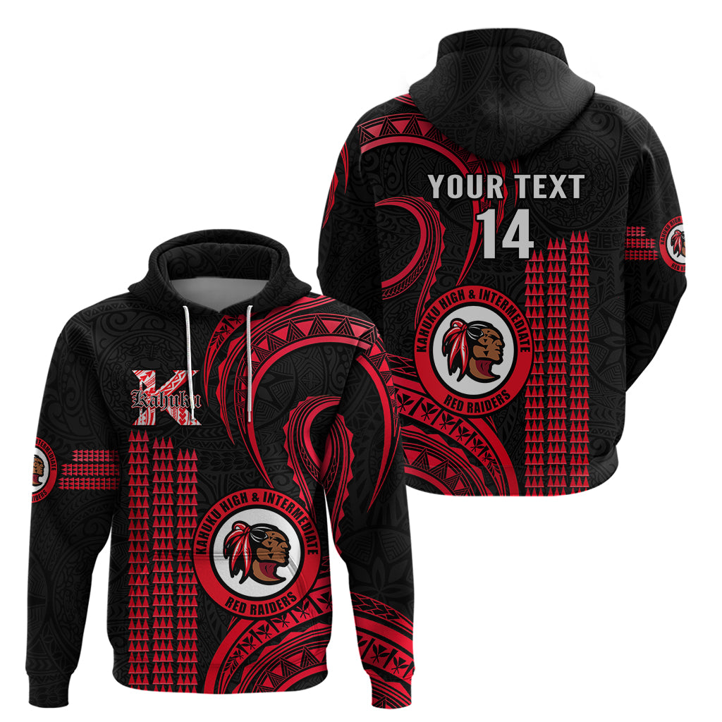 Personalised Hawaii Kahuku High And Intermediate School Hoodie Red Raiders Kakau Pattern LT14