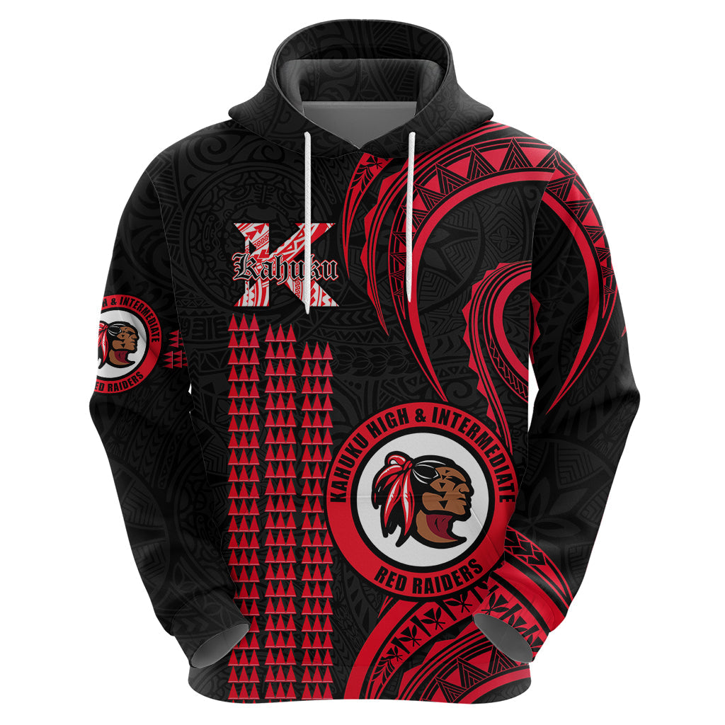 Personalised Hawaii Kahuku High And Intermediate School Hoodie Red Raiders Kakau Pattern LT14
