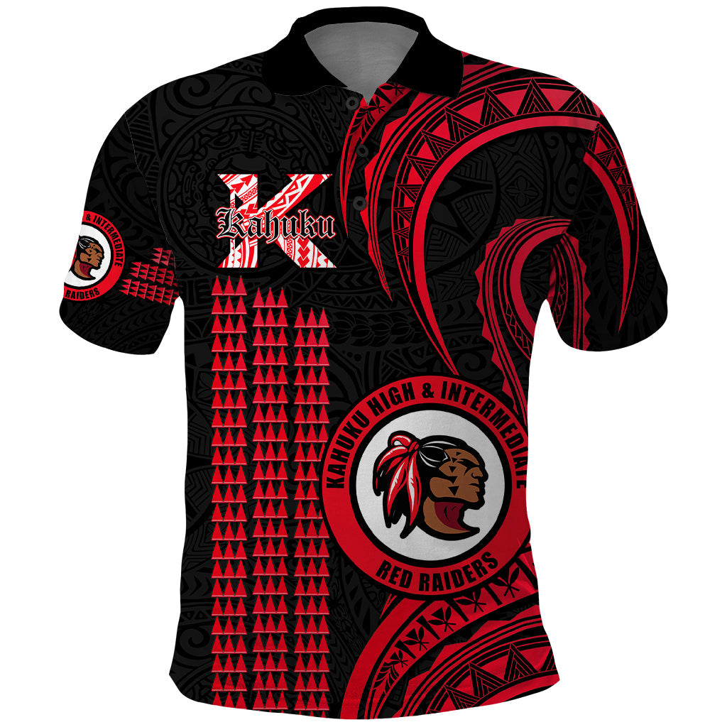 Personalised Hawaii Kahuku High And Intermediate School Polo Shirt Red Raiders Kakau Pattern LT14