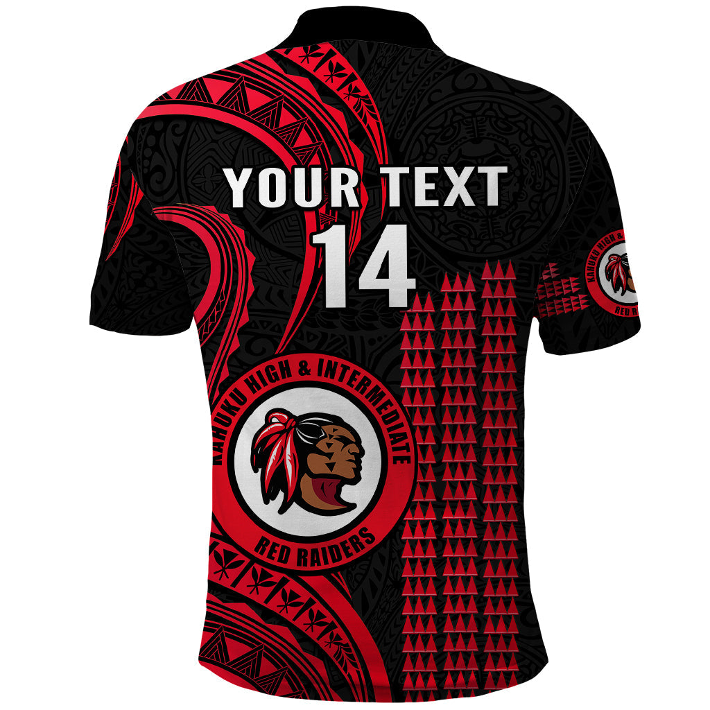 Personalised Hawaii Kahuku High And Intermediate School Polo Shirt Red Raiders Kakau Pattern LT14