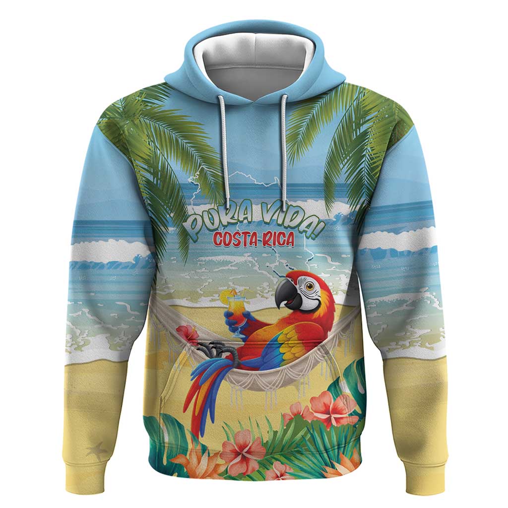 Pura Vida Costa Rica Hoodie Chilling Scarlet Macaw Tropical Vibes LT14