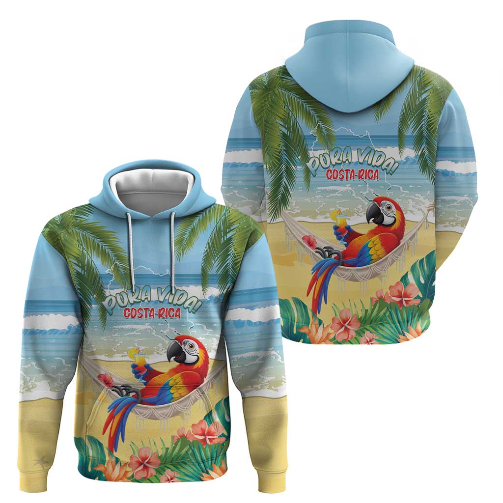 Pura Vida Costa Rica Hoodie Chilling Scarlet Macaw Tropical Vibes LT14
