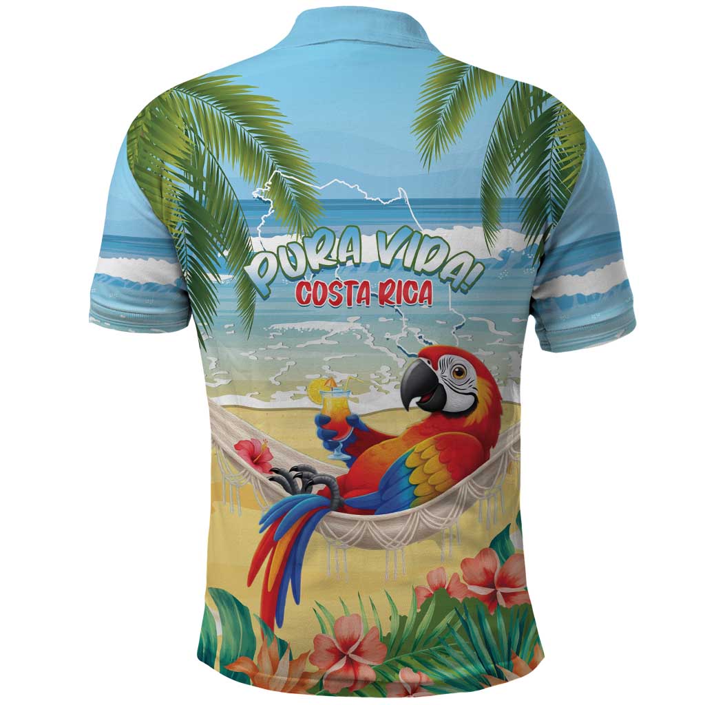 Pura Vida Costa Rica Polo Shirt Chilling Scarlet Macaw Tropical Vibes LT14