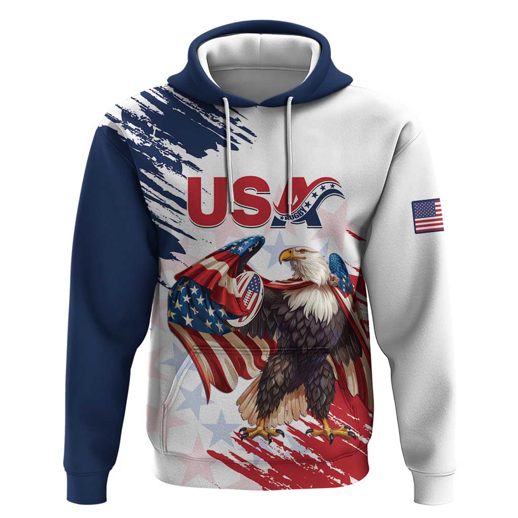 Custom USA Rugby Hoodie Powerful Eagle Grunge Brush Style - White LT14