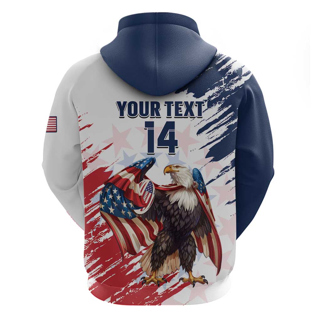 Custom USA Rugby Hoodie Powerful Eagle Grunge Brush Style - White LT14