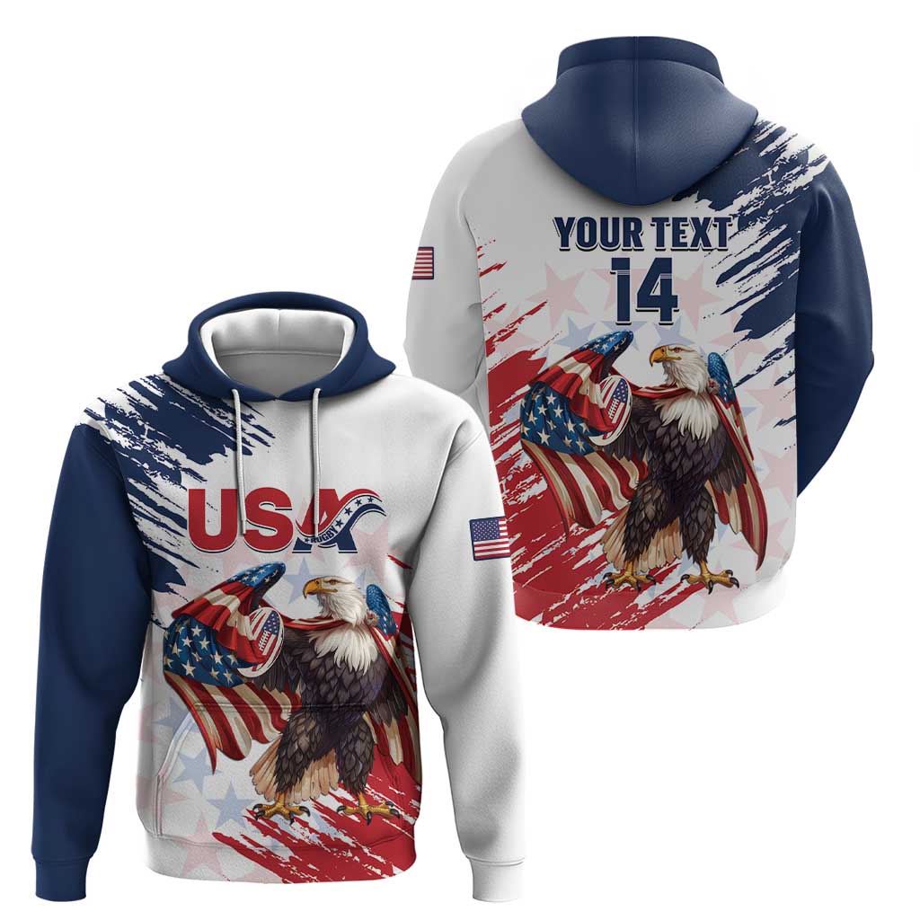 Custom USA Rugby Hoodie Powerful Eagle Grunge Brush Style - White LT14