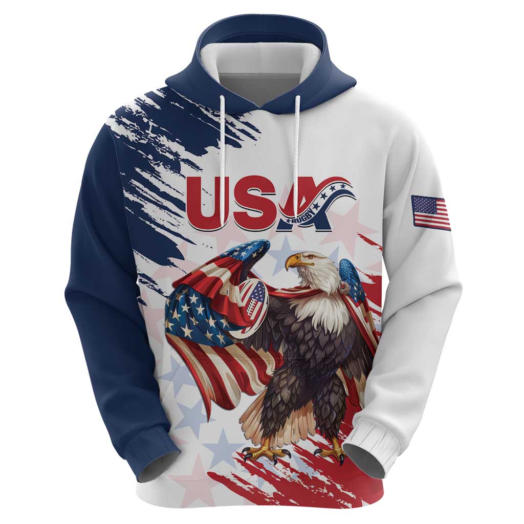 Custom USA Rugby Hoodie Powerful Eagle Grunge Brush Style - White LT14