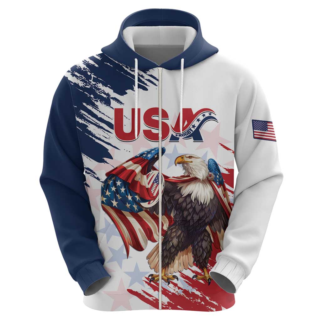 Custom USA Rugby Hoodie Powerful Eagle Grunge Brush Style - White LT14