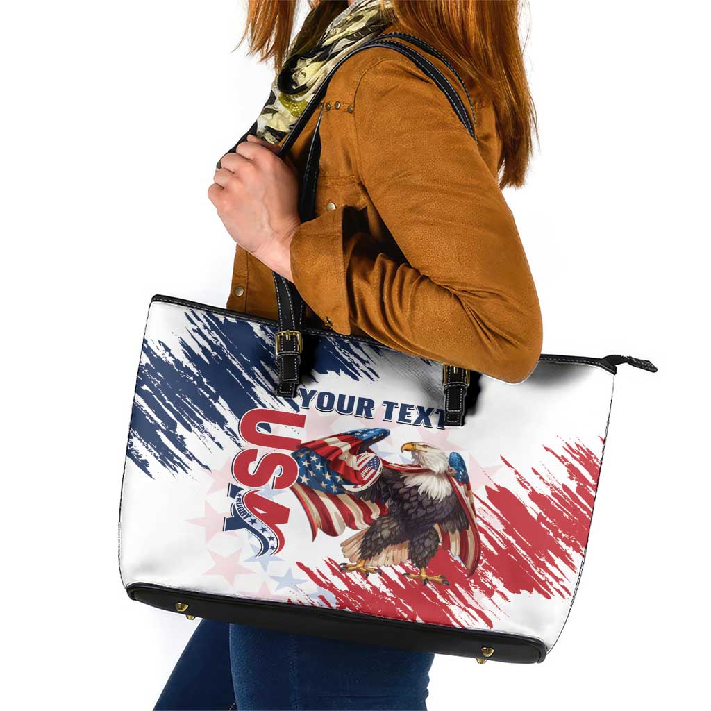 Custom USA Rugby Leather Tote Bag Powerful Eagle Grunge Brush Style - White LT14