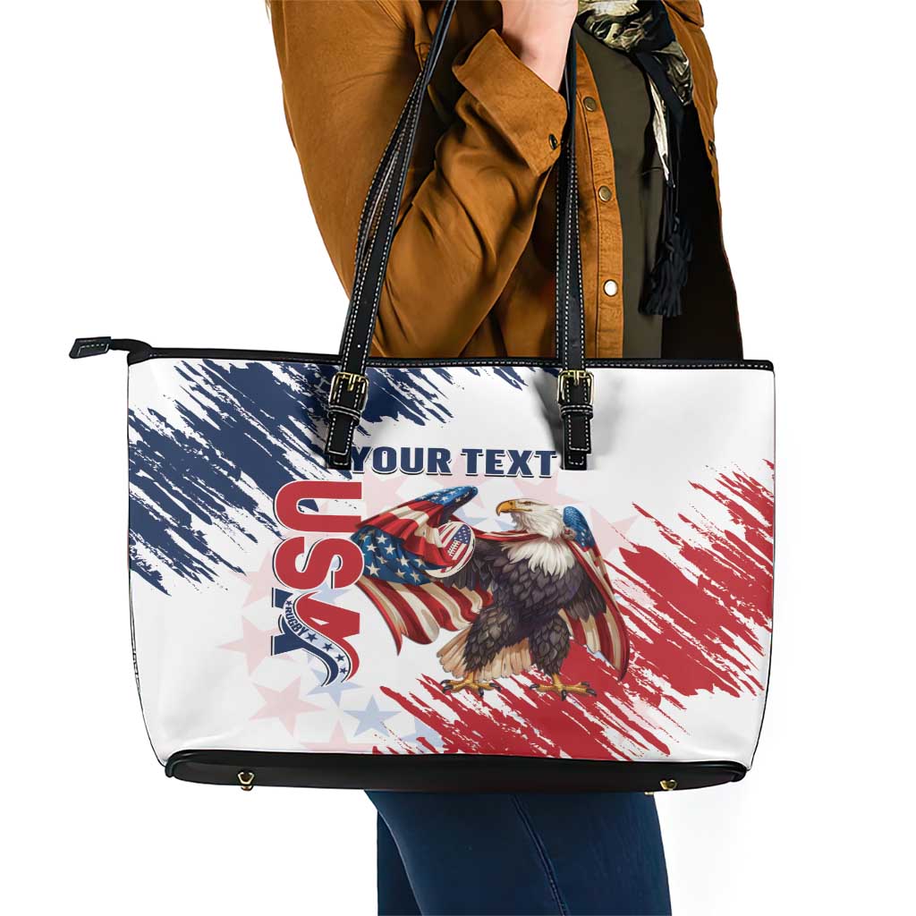 Custom USA Rugby Leather Tote Bag Powerful Eagle Grunge Brush Style - White LT14
