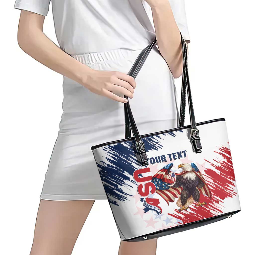 Custom USA Rugby Leather Tote Bag Powerful Eagle Grunge Brush Style - White LT14