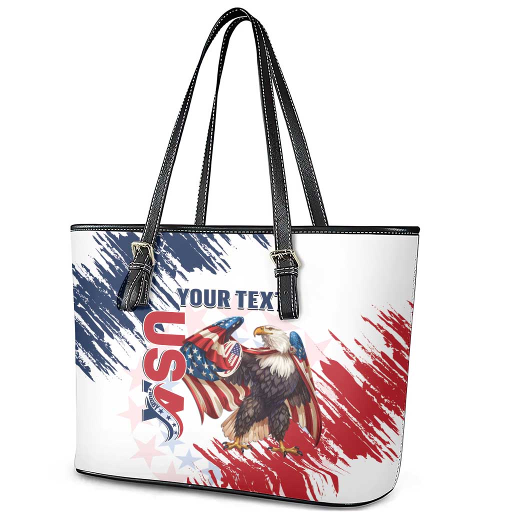 Custom USA Rugby Leather Tote Bag Powerful Eagle Grunge Brush Style - White LT14