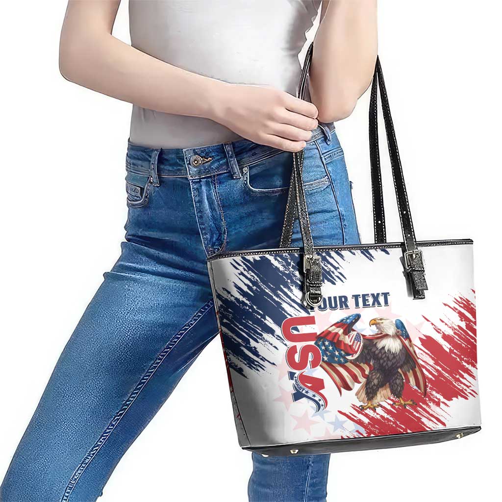 Custom USA Rugby Leather Tote Bag Powerful Eagle Grunge Brush Style - White LT14