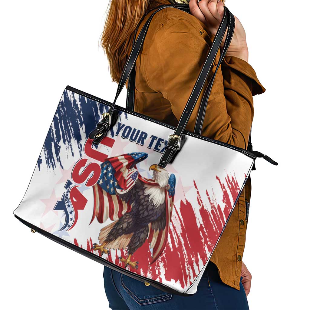 Custom USA Rugby Leather Tote Bag Powerful Eagle Grunge Brush Style - White LT14