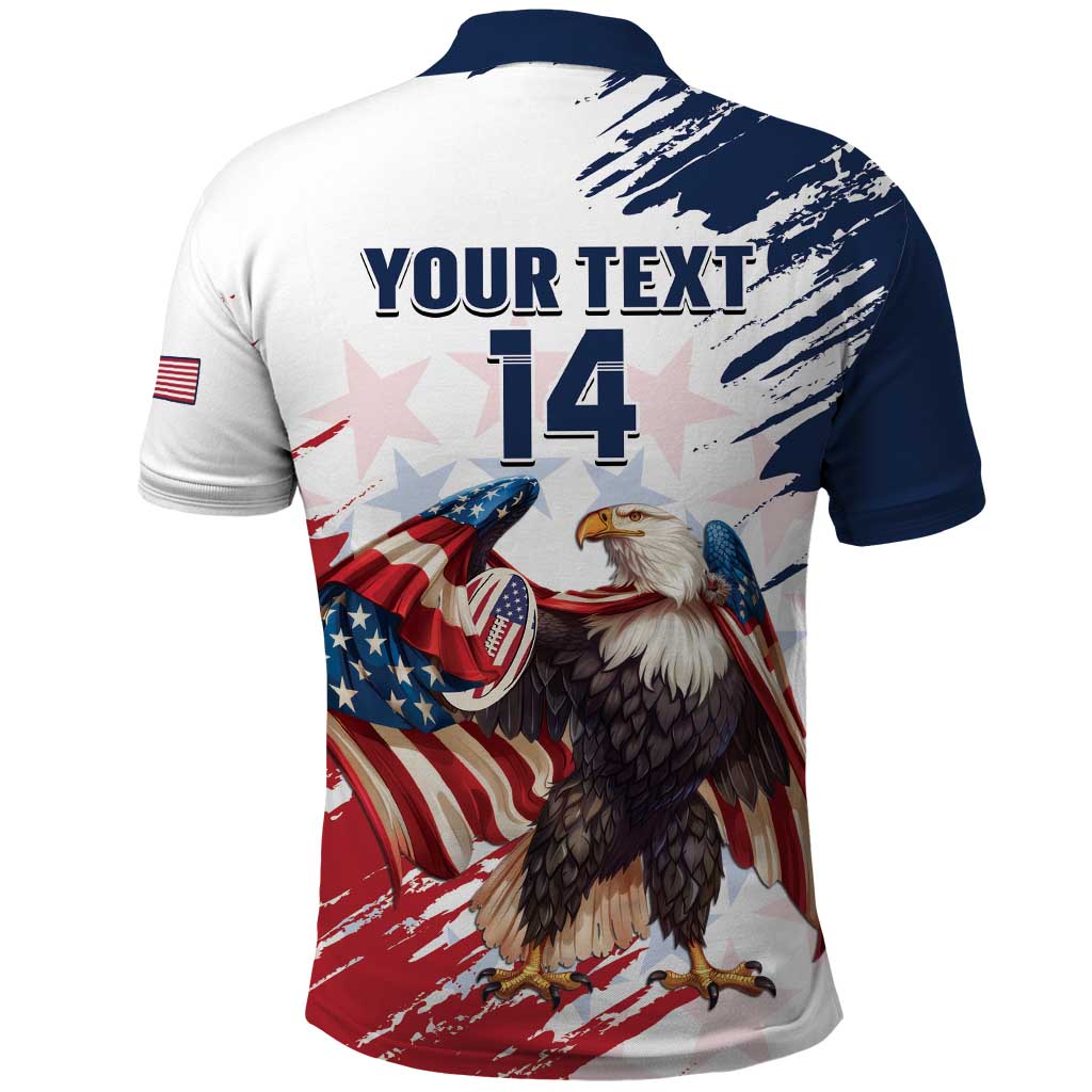 Custom USA Rugby Polo Shirt Powerful Eagle Grunge Brush Style - White LT14