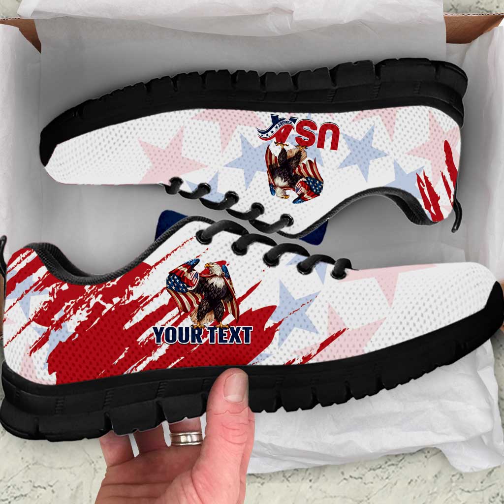 Personalized USA Rugby Sneakers Powerful Eagle Grunge Brush Style - White LT14