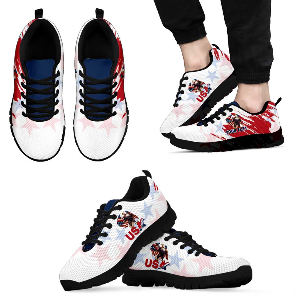 Personalized USA Rugby Sneakers Powerful Eagle Grunge Brush Style - White LT14