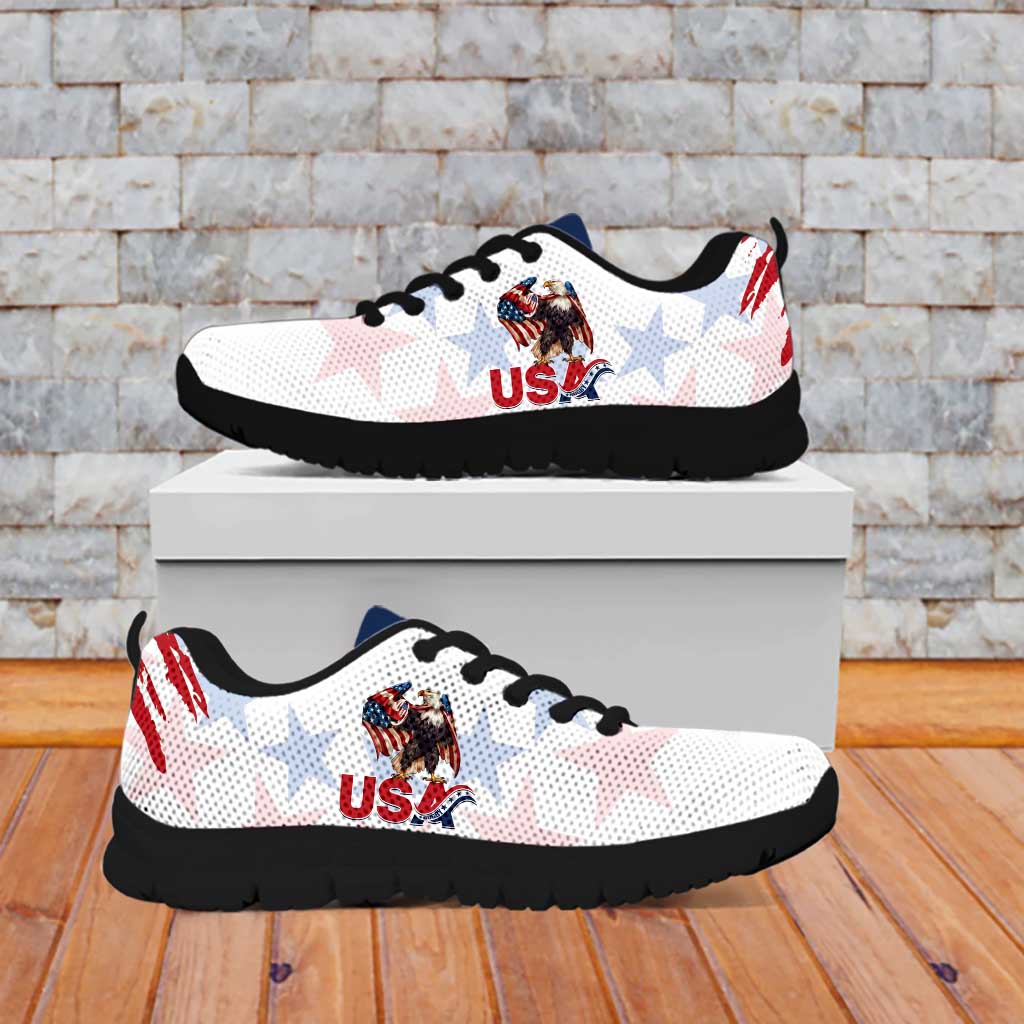 Personalized USA Rugby Sneakers Powerful Eagle Grunge Brush Style - White LT14