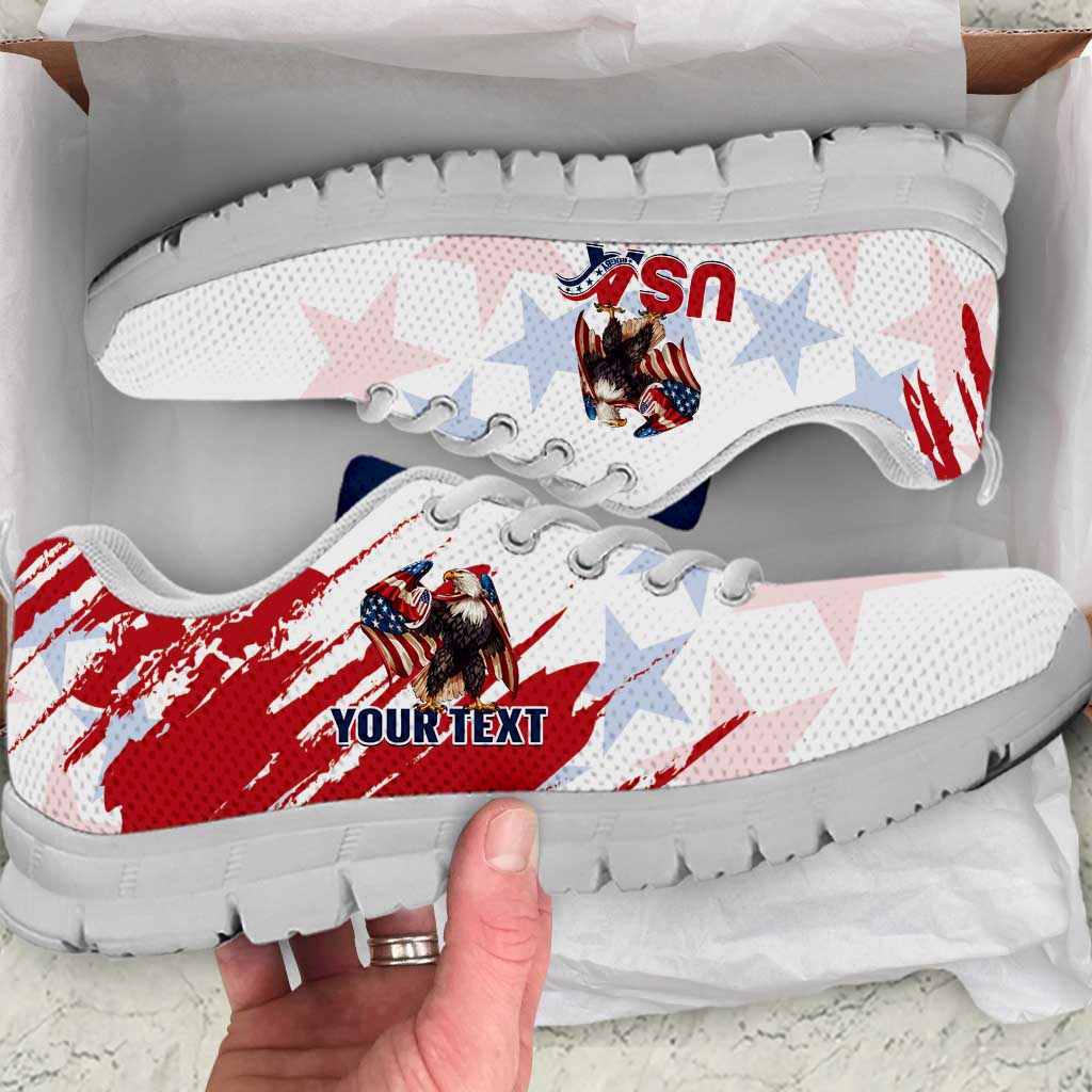Personalized USA Rugby Sneakers Powerful Eagle Grunge Brush Style - White LT14