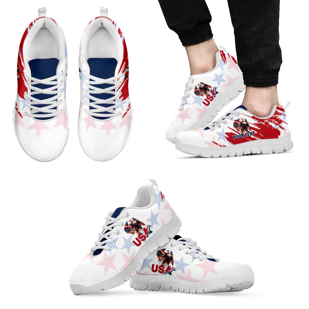 Personalized USA Rugby Sneakers Powerful Eagle Grunge Brush Style - White LT14