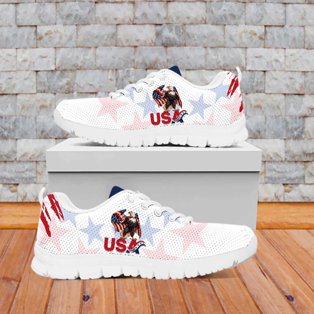 Personalized USA Rugby Sneakers Powerful Eagle Grunge Brush Style - White LT14