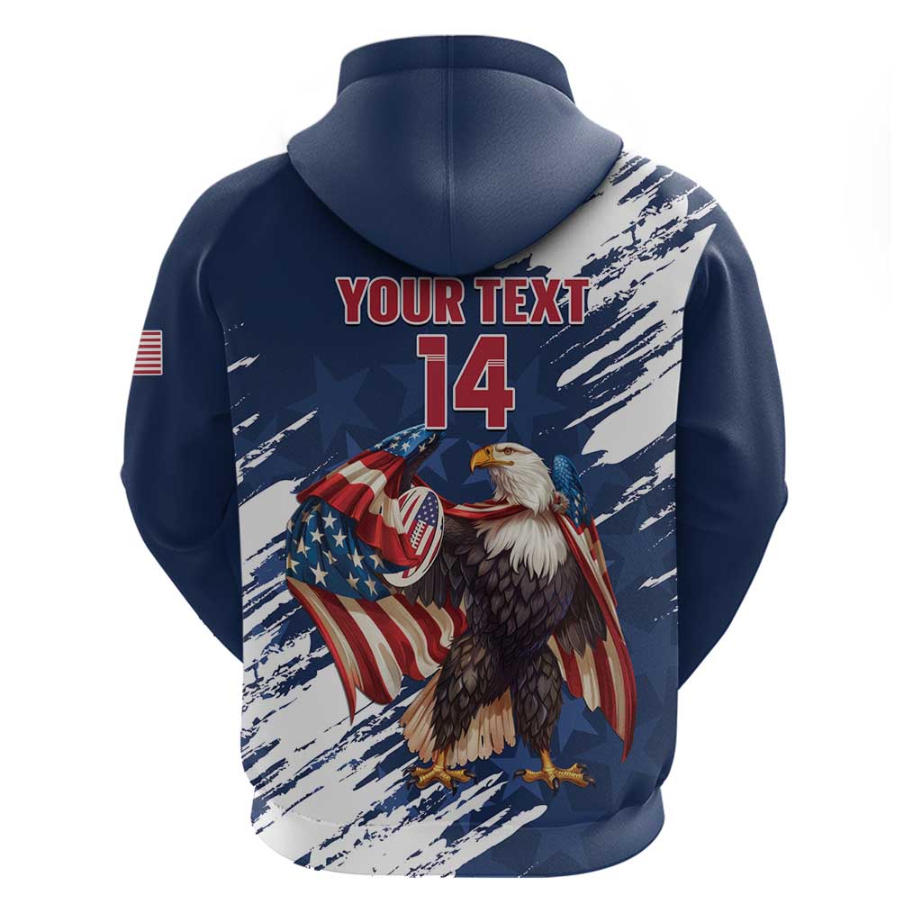 Custom USA Rugby Hoodie Powerful Eagle Grunge Brush Style - Blue LT14