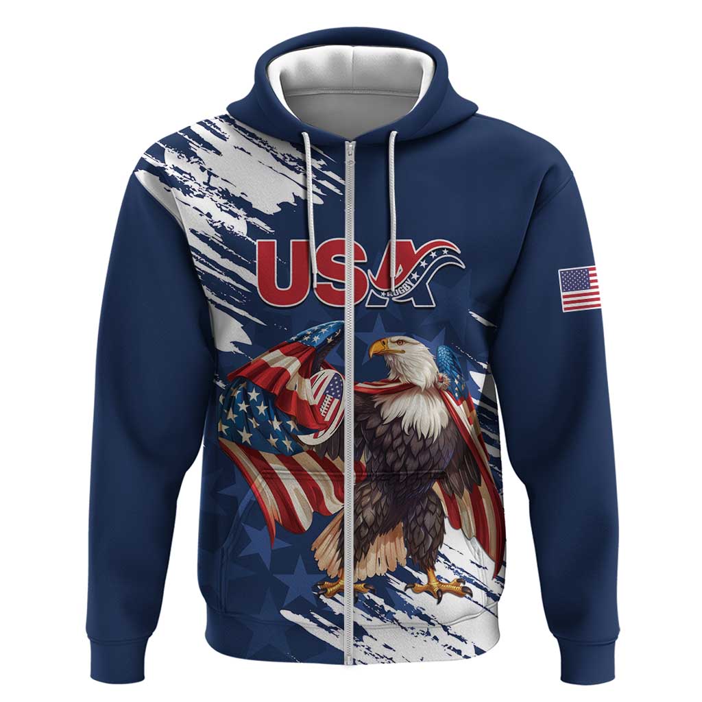 Custom USA Rugby Hoodie Powerful Eagle Grunge Brush Style - Blue LT14
