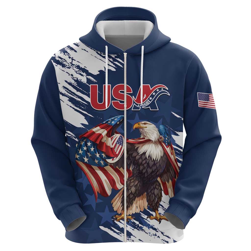 Custom USA Rugby Hoodie Powerful Eagle Grunge Brush Style - Blue LT14