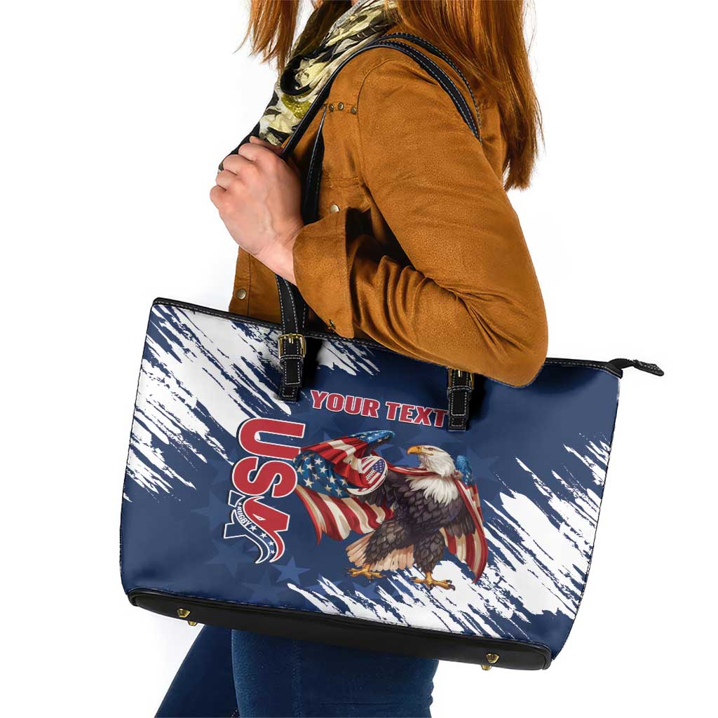 Custom USA Rugby Leather Tote Bag Powerful Eagle Grunge Brush Style - Blue LT14