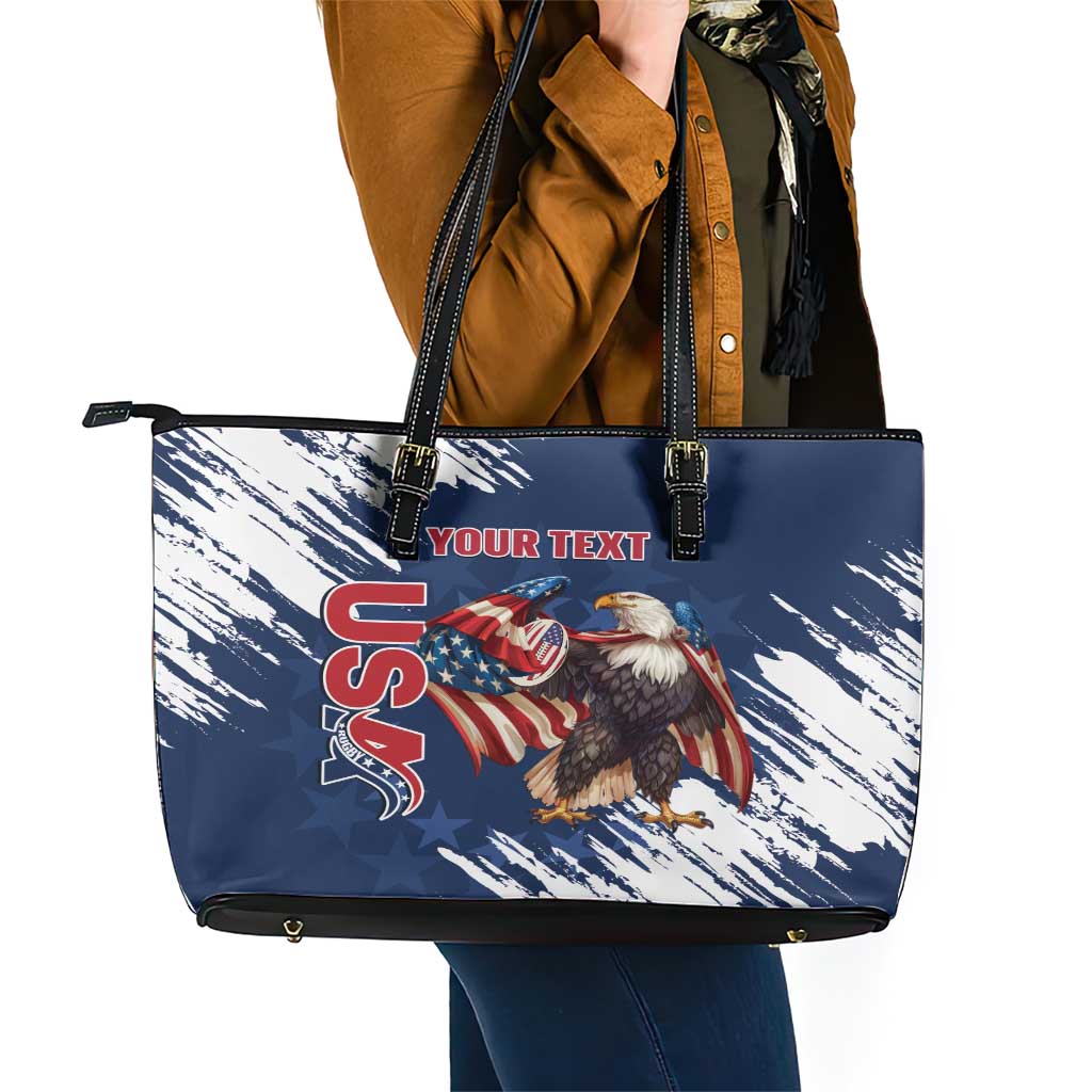 Custom USA Rugby Leather Tote Bag Powerful Eagle Grunge Brush Style - Blue LT14