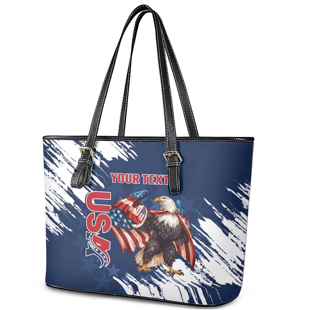 Custom USA Rugby Leather Tote Bag Powerful Eagle Grunge Brush Style - Blue LT14