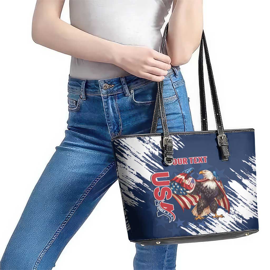 Custom USA Rugby Leather Tote Bag Powerful Eagle Grunge Brush Style - Blue LT14