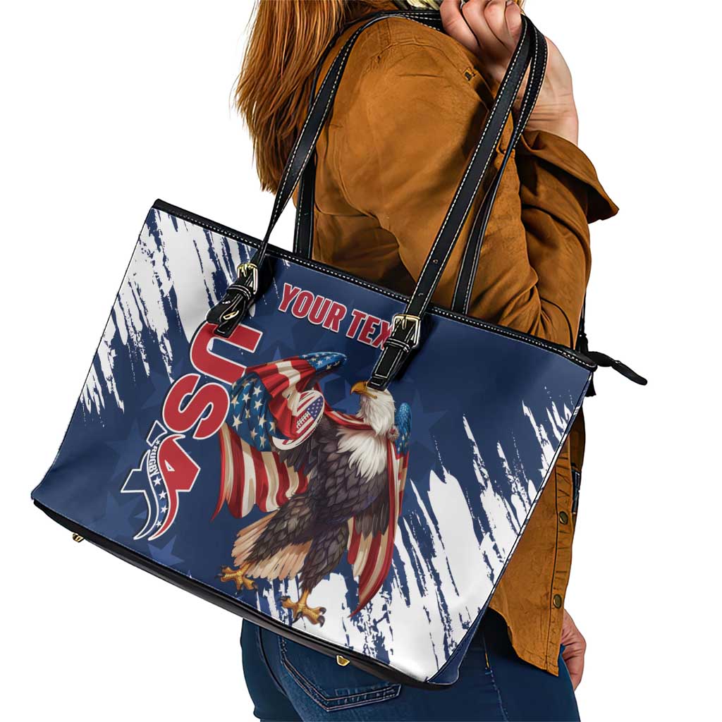 Custom USA Rugby Leather Tote Bag Powerful Eagle Grunge Brush Style - Blue LT14