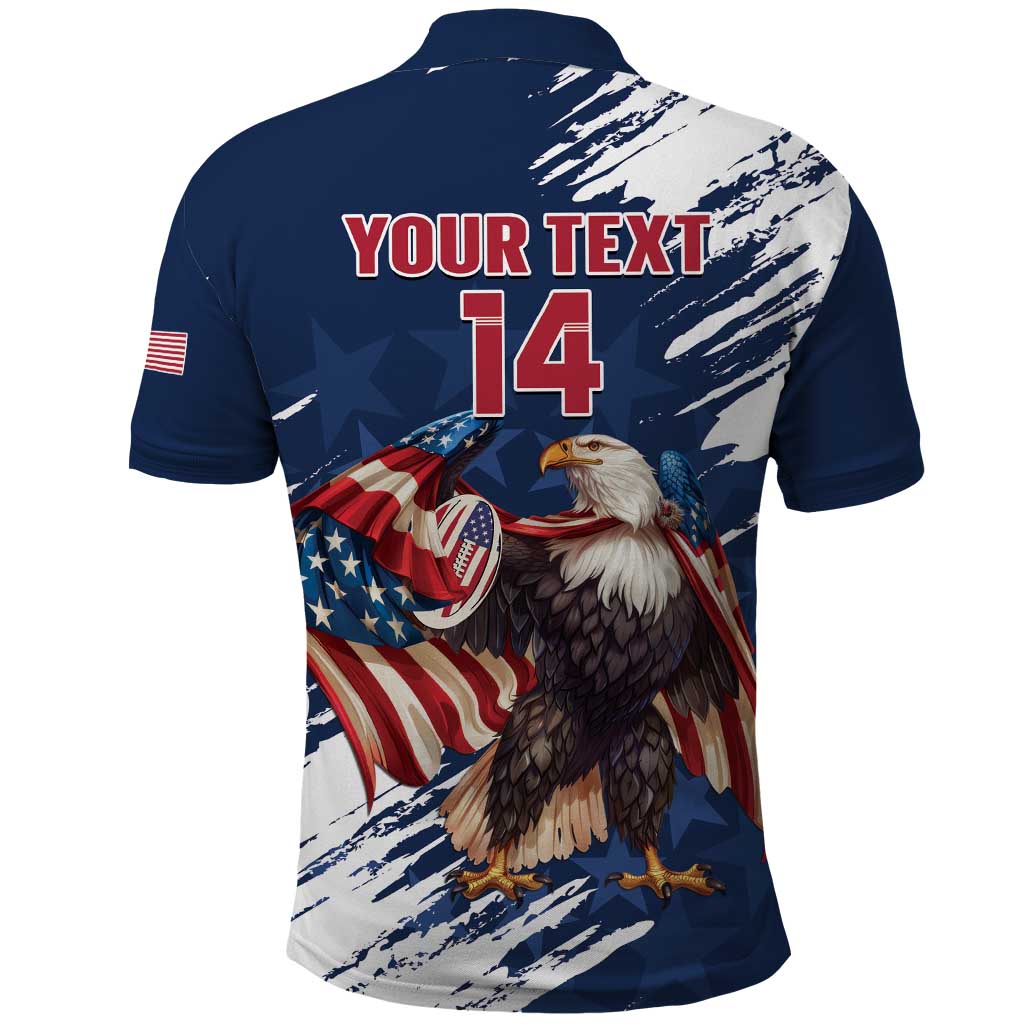 Custom USA Rugby Polo Shirt Powerful Eagle Grunge Brush Style - Blue LT14