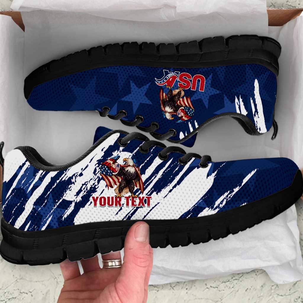 Personalized USA Rugby Sneakers Powerful Eagle Grunge Brush Style - Blue LT14