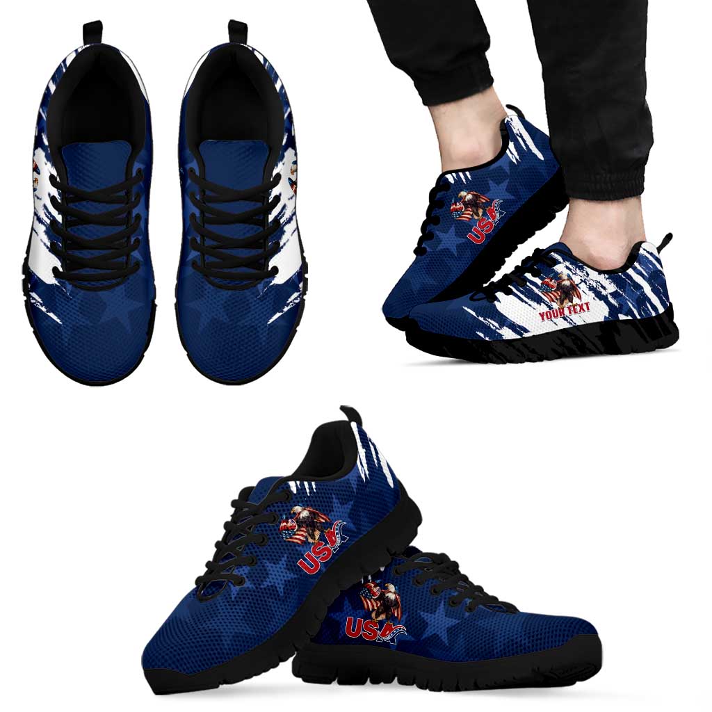 Personalized USA Rugby Sneakers Powerful Eagle Grunge Brush Style - Blue LT14