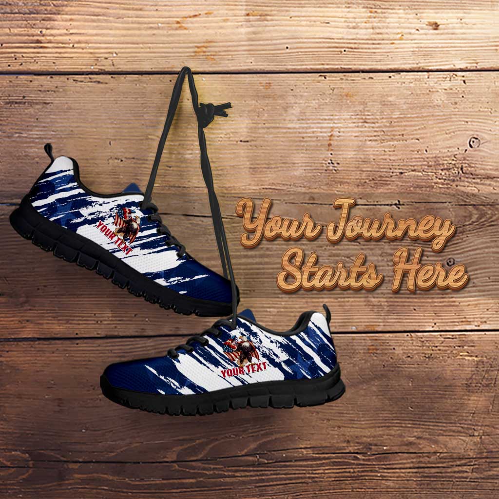 Personalized USA Rugby Sneakers Powerful Eagle Grunge Brush Style - Blue LT14