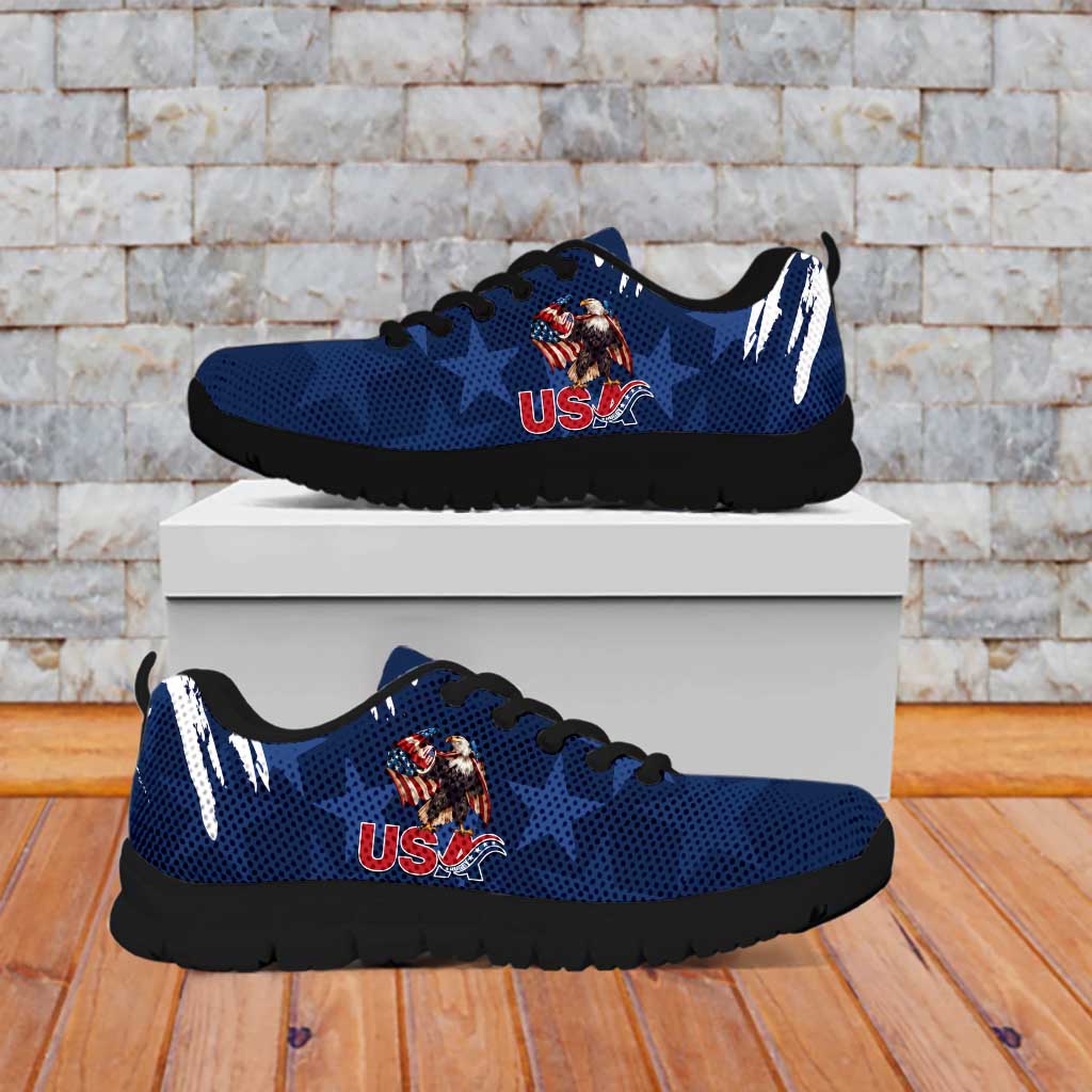 Personalized USA Rugby Sneakers Powerful Eagle Grunge Brush Style - Blue LT14