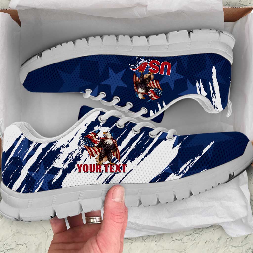 Personalized USA Rugby Sneakers Powerful Eagle Grunge Brush Style - Blue LT14