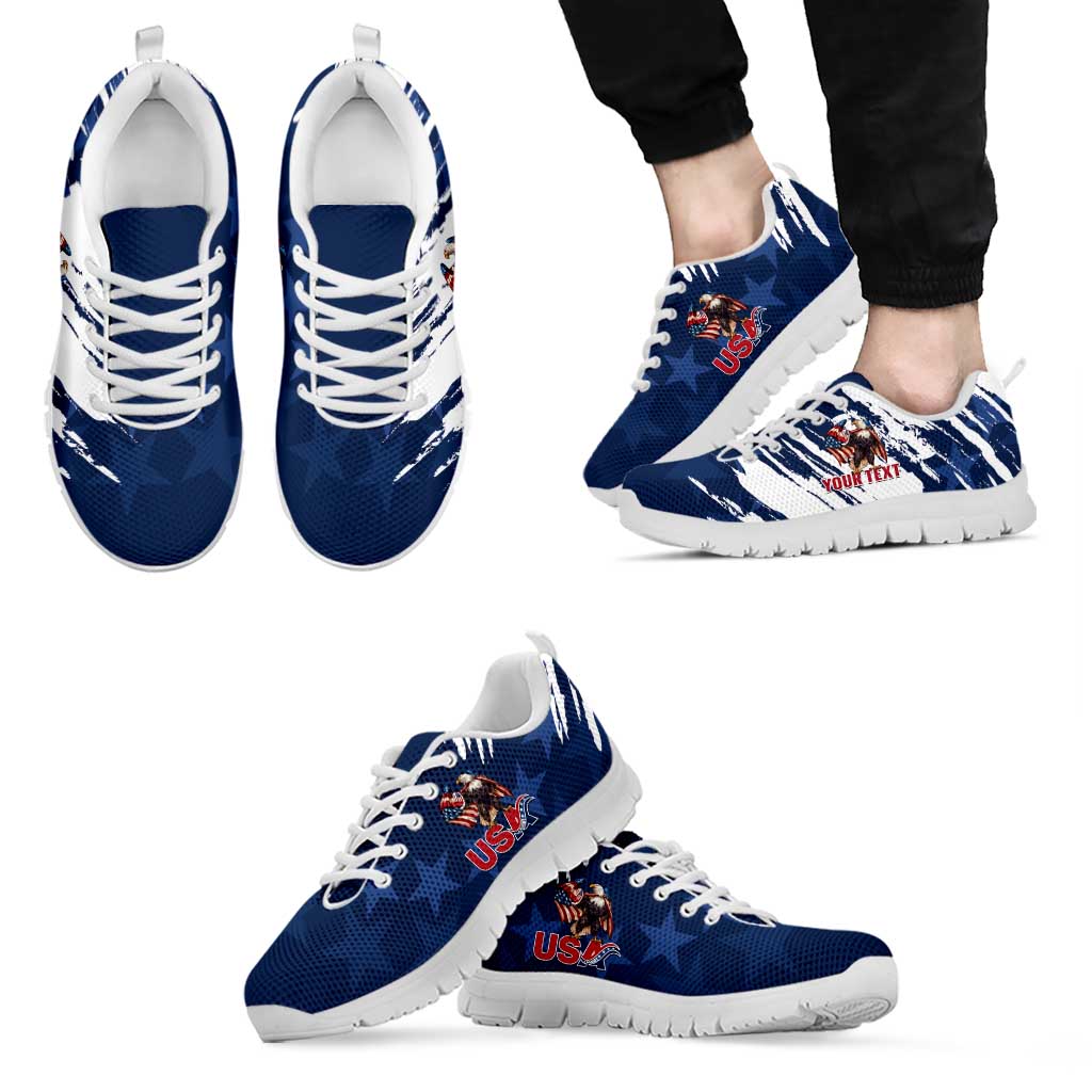 Personalized USA Rugby Sneakers Powerful Eagle Grunge Brush Style - Blue LT14