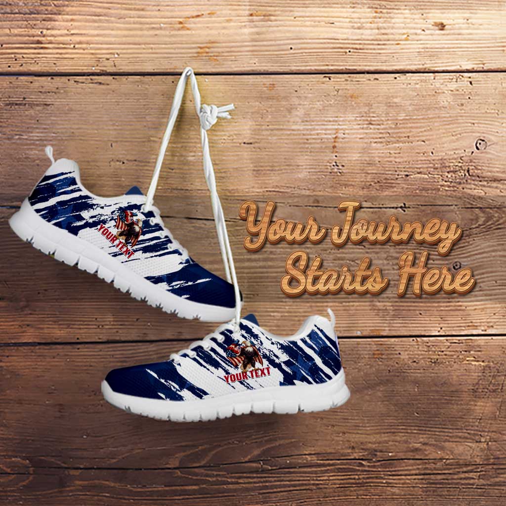 Personalized USA Rugby Sneakers Powerful Eagle Grunge Brush Style - Blue LT14