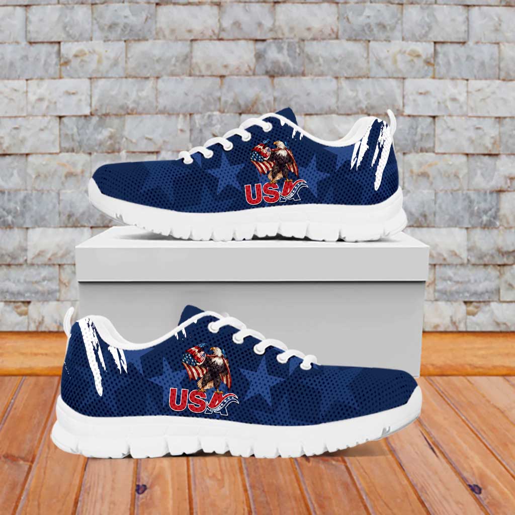 Personalized USA Rugby Sneakers Powerful Eagle Grunge Brush Style - Blue LT14