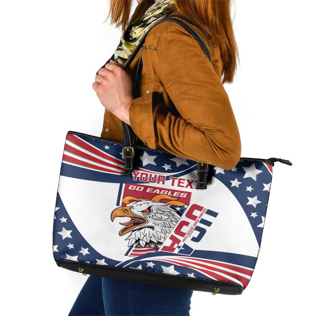 Custom USA Rugby Sevens Leather Tote Bag Go Eagles Flag Style LT14
