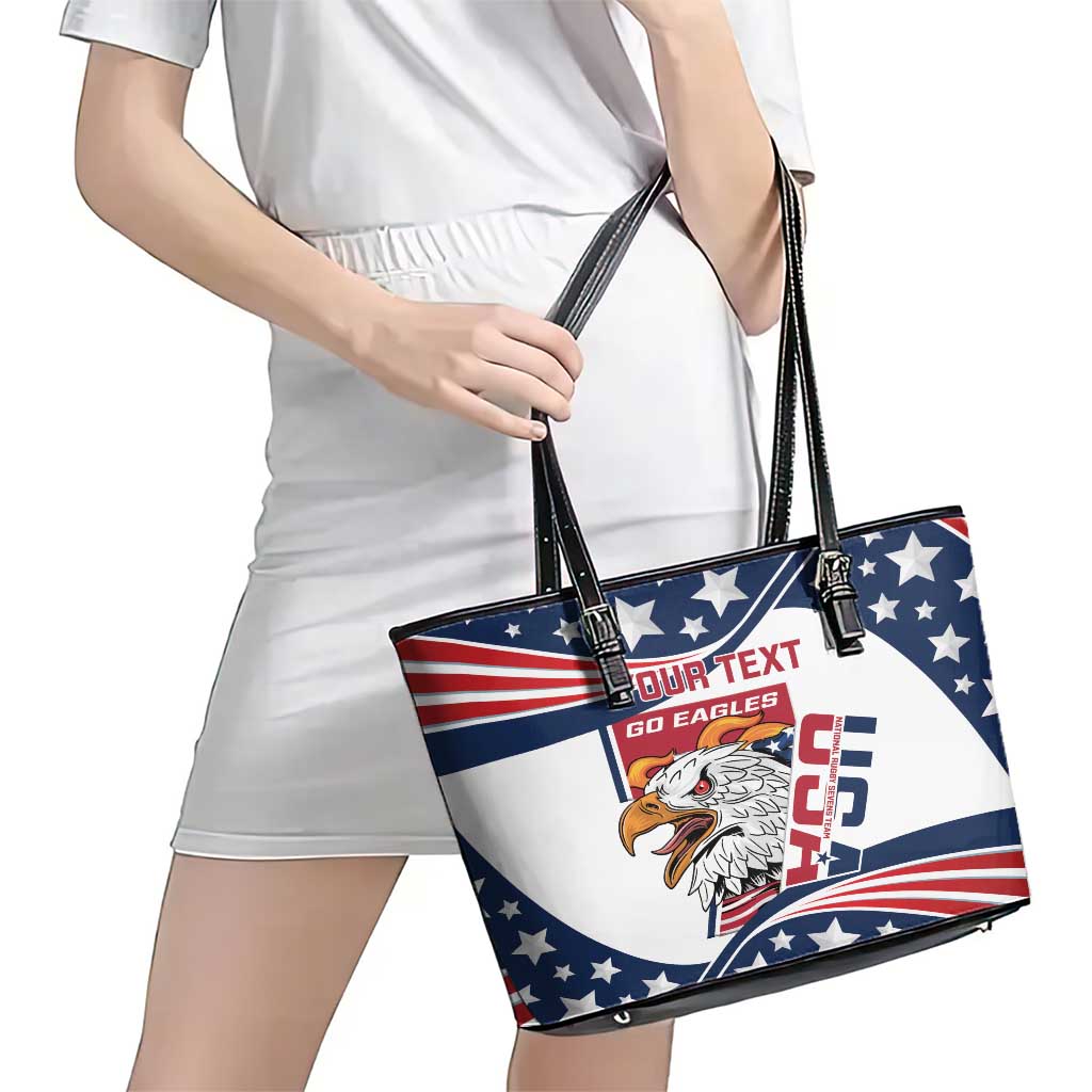 Custom USA Rugby Sevens Leather Tote Bag Go Eagles Flag Style LT14