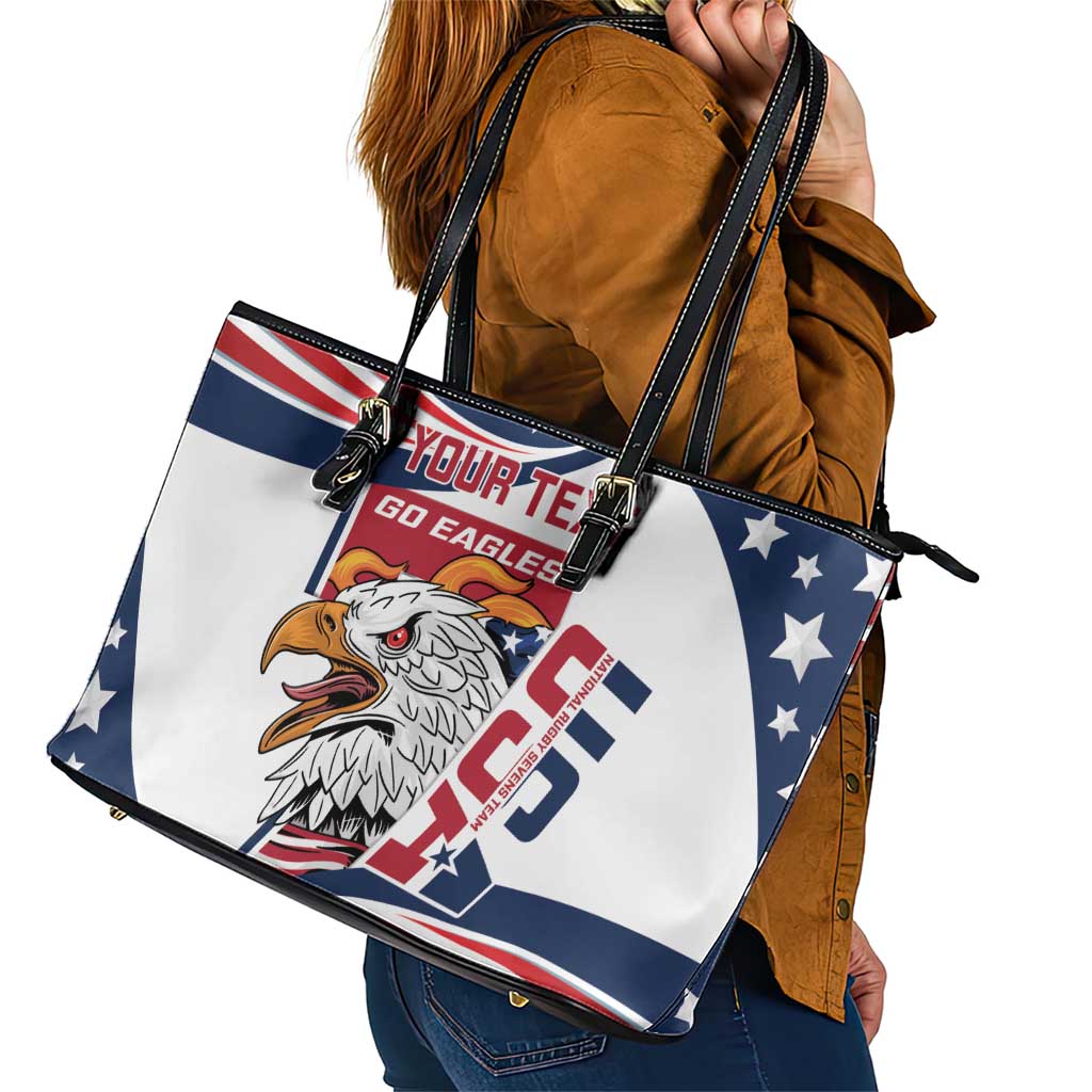 Custom USA Rugby Sevens Leather Tote Bag Go Eagles Flag Style LT14