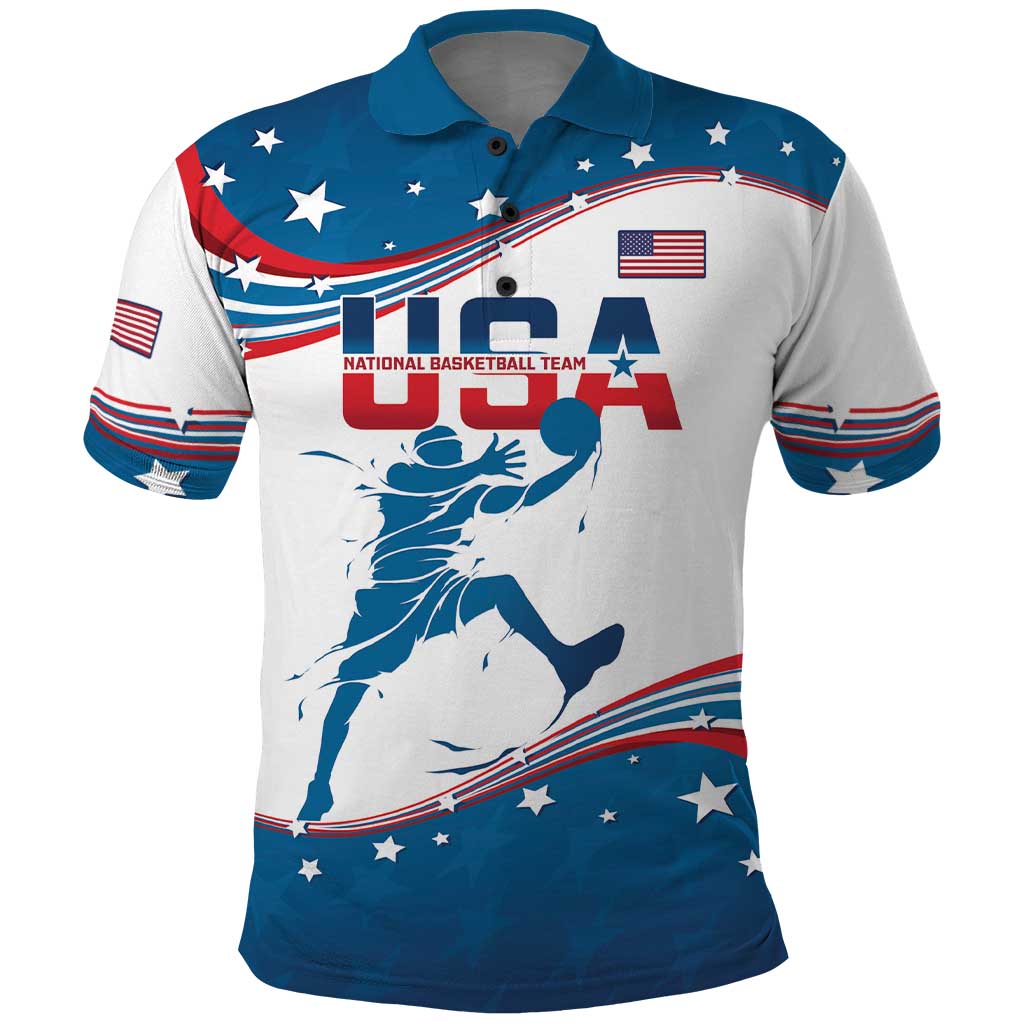 Custom USA Basketball Polo Shirt 2024 Go Dream Team Curve Style LT14