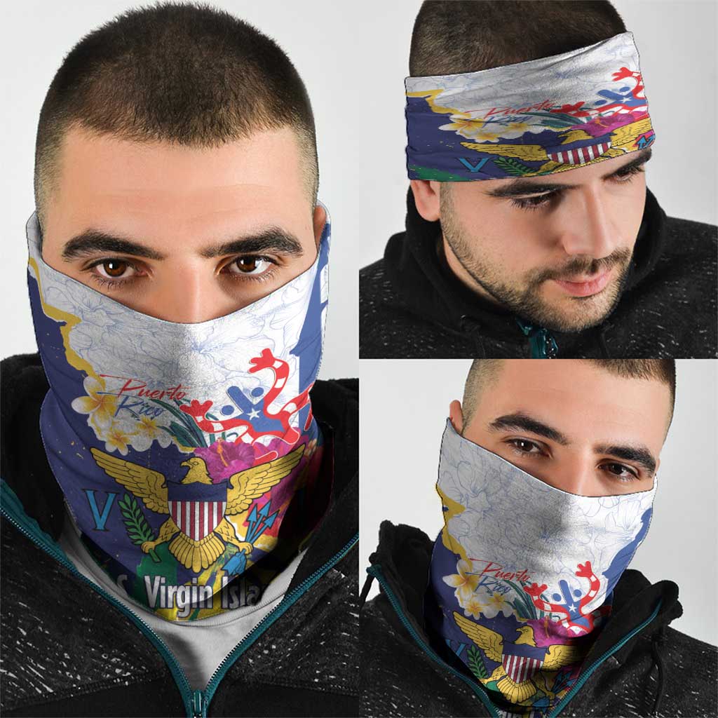 US Virgin Islands - Puerto Rico Day Neck Gaiter Boricua Coqui Yellow-colored Eagle LT14
