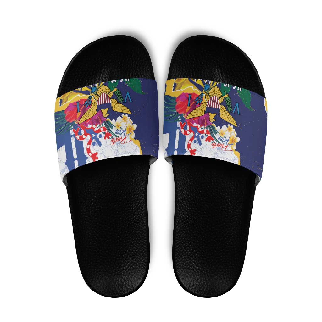 US Virgin Islands - Puerto Rico Day Slide Sandals Boricua Coqui Yellow-colored Eagle LT14
