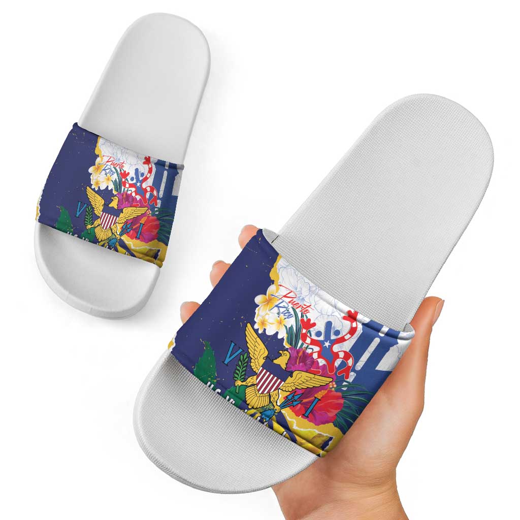 US Virgin Islands - Puerto Rico Day Slide Sandals Boricua Coqui Yellow-colored Eagle LT14